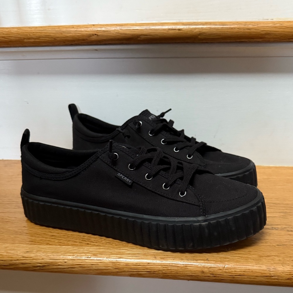 Sperry Black Canvas Platform Sneakers